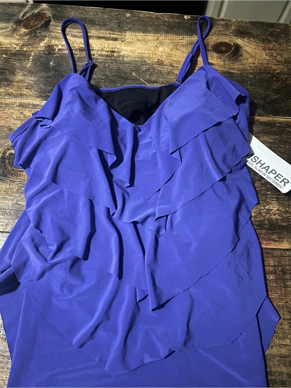 Trimshaper Size 18 Purple Ruffle Tankini Swim Top W/  Built In Bra New With Tags